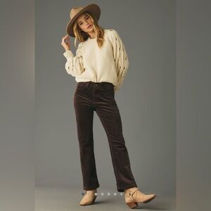 Anthropologie Pilcro Yaya Mid Rise Brown Corduroy Crop Flare Pants Size 23P